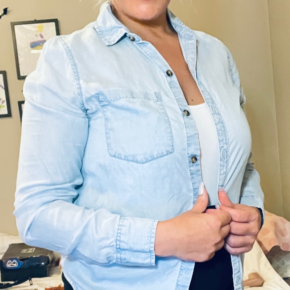 Boyfriend style button up denim shirt